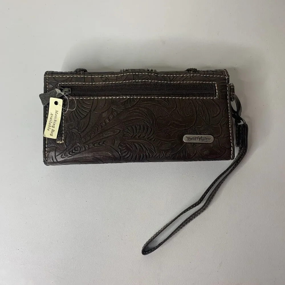 Trinity Ranch Western Embossed Collection Clutch Wallet Zip Button Faux? Leather